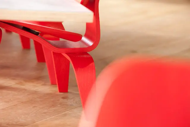 Mc Donalds Antas Restaurant Porto Portugal - Red Wooden Chair Detail - Interior Design - Ilaria Gatto - architect